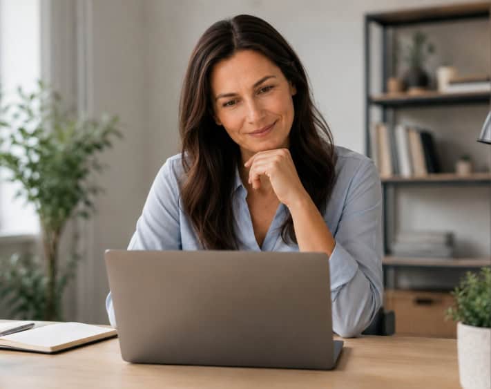 Nachdenkliche Frau im modernen Büro
